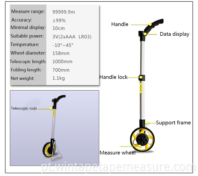 Roda de borracha dupla de medição Roda digital de medição de distância a pé